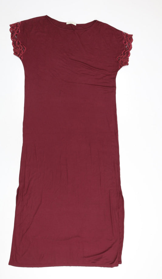 Marks and Spencer Womens Red Viscose Maxi Size 10 Boat Neck Pullover - Lace Sleeves
