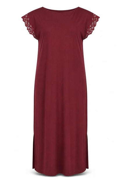Marks and Spencer Womens Red Viscose Maxi Size 10 Boat Neck Pullover - Lace Sleeves