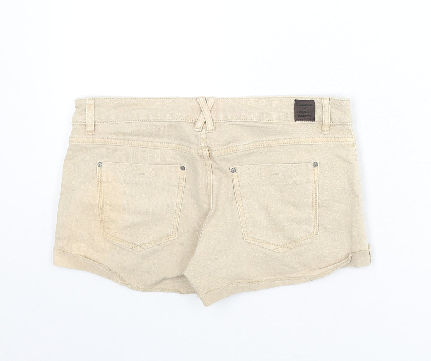 Pull&Bear Womens Beige Cotton Hot Pants Shorts Size 10 Regular Zip