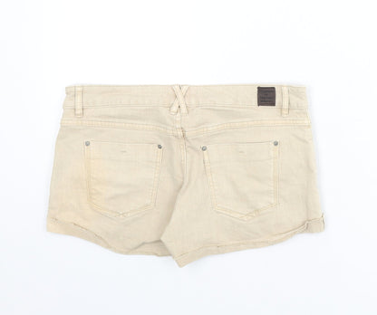 Pull&Bear Womens Beige Cotton Hot Pants Shorts Size 10 Regular Zip