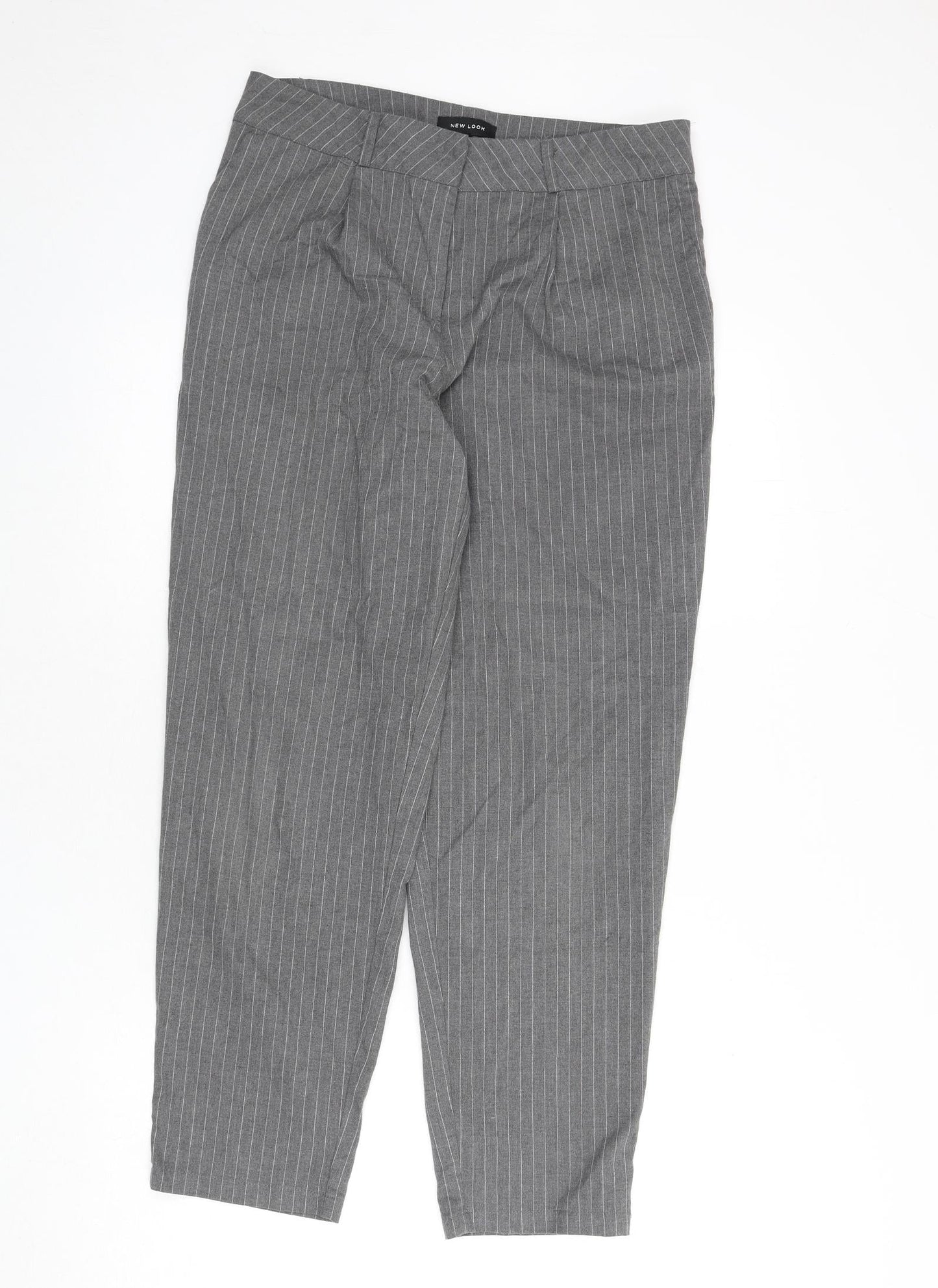 New Look Womens Grey Striped Polyester Dress Pants Trousers Size 12 L26 in Regular Zip