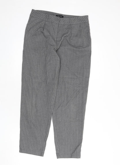 New Look Womens Grey Striped Polyester Dress Pants Trousers Size 12 L26 in Regular Zip