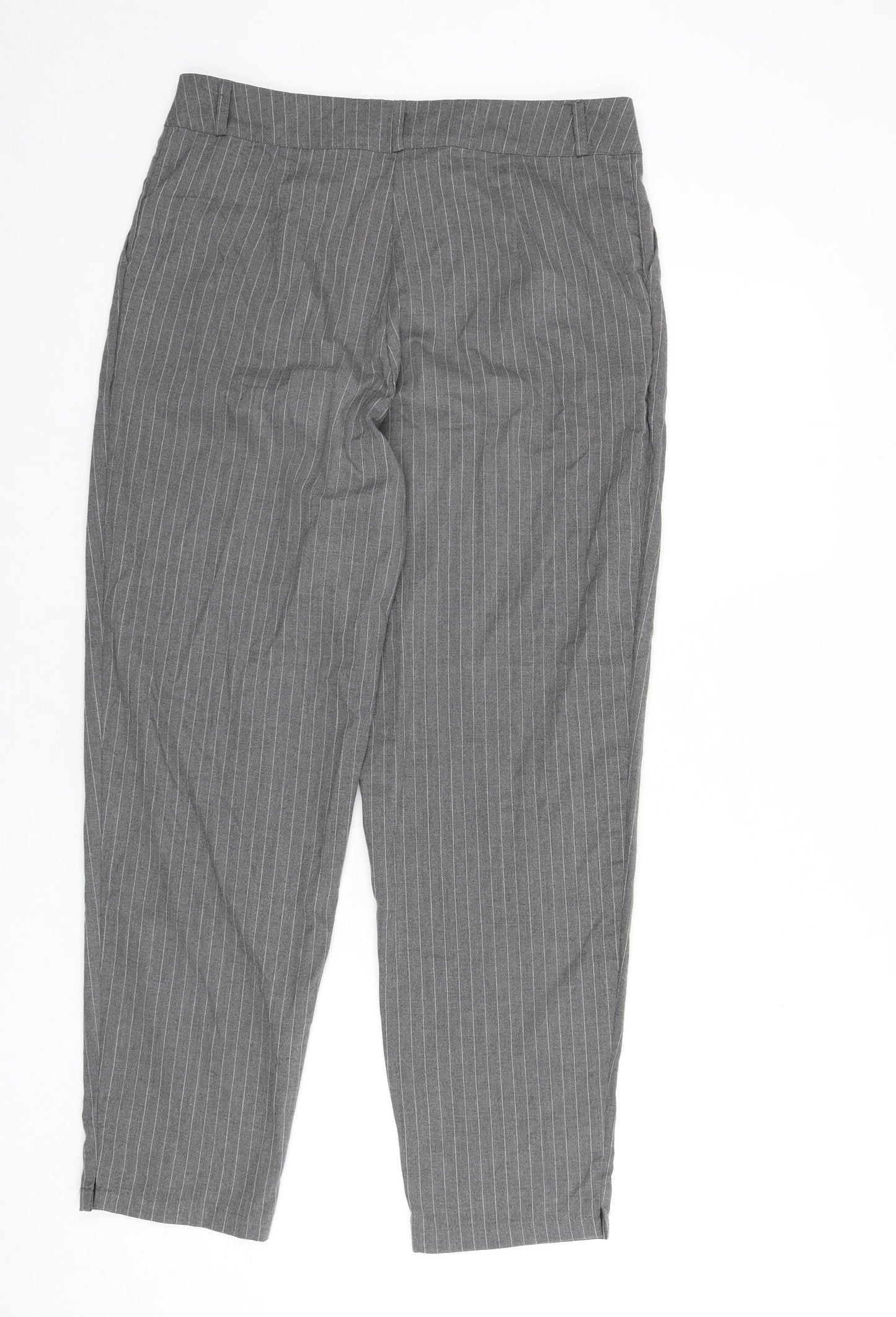 New Look Womens Grey Striped Polyester Dress Pants Trousers Size 12 L26 in Regular Zip