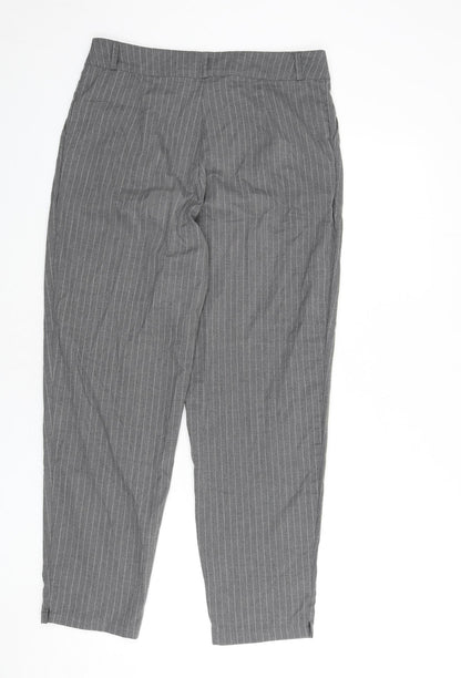 New Look Womens Grey Striped Polyester Dress Pants Trousers Size 12 L26 in Regular Zip