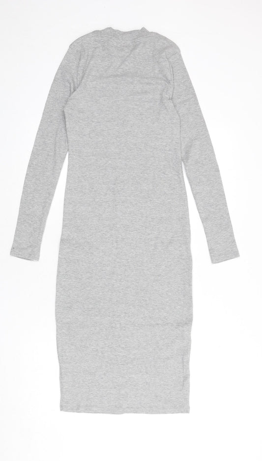 Pull&Bear Womens Grey Cotton Bodycon Size L Round Neck Pullover - Ribbed