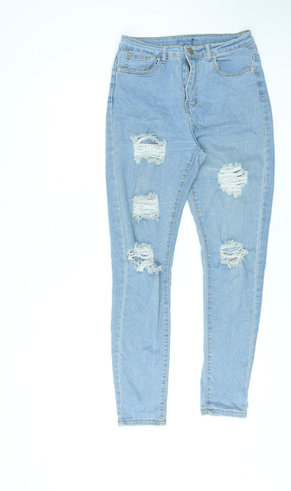 Boohoo Womens Blue Cotton Skinny Jeans Size 8 L28 in Regular Zip