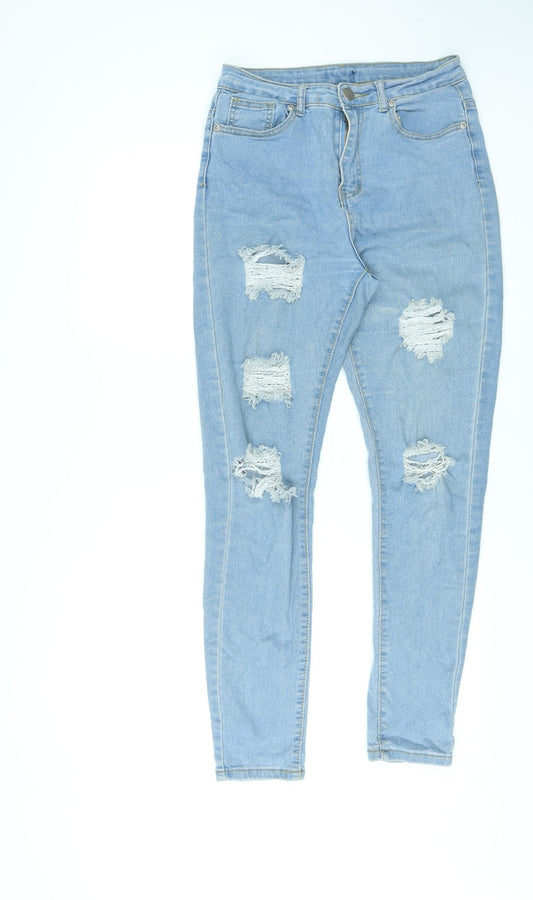 Boohoo Womens Blue Cotton Skinny Jeans Size 8 L28 in Regular Zip