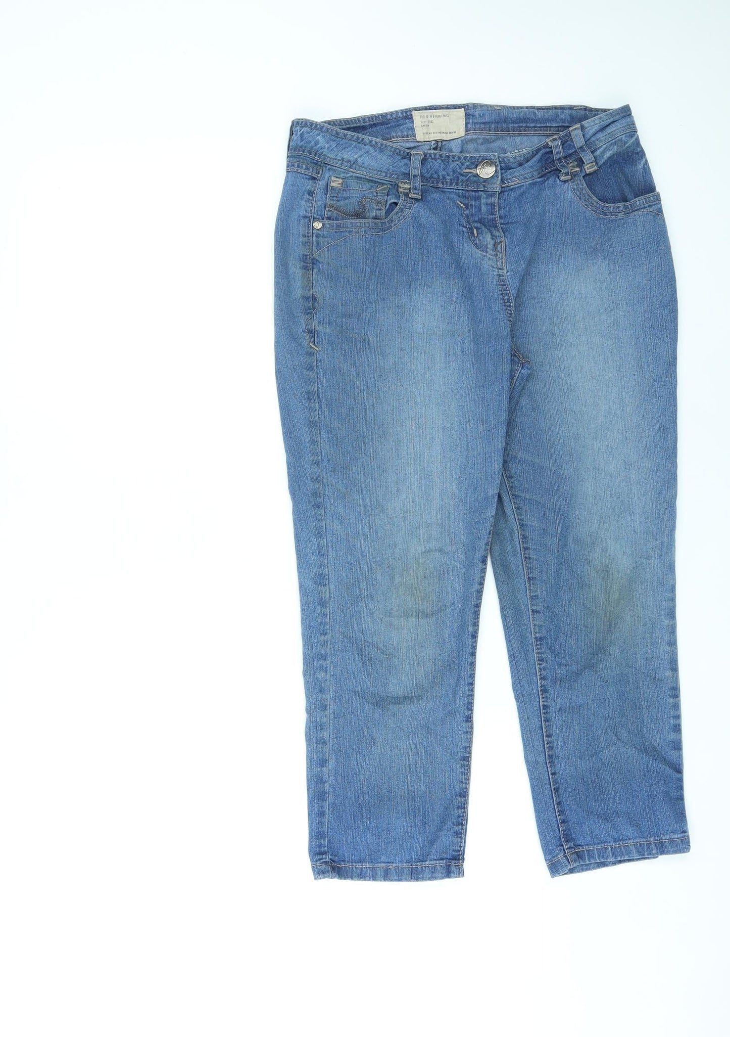 Red Herring Womens Blue Cotton Cropped Jeans Size 8 L21 in Regular Zip