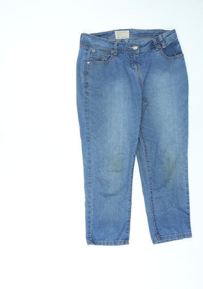 Red Herring Womens Blue Cotton Cropped Jeans Size 8 L21 in Regular Zip