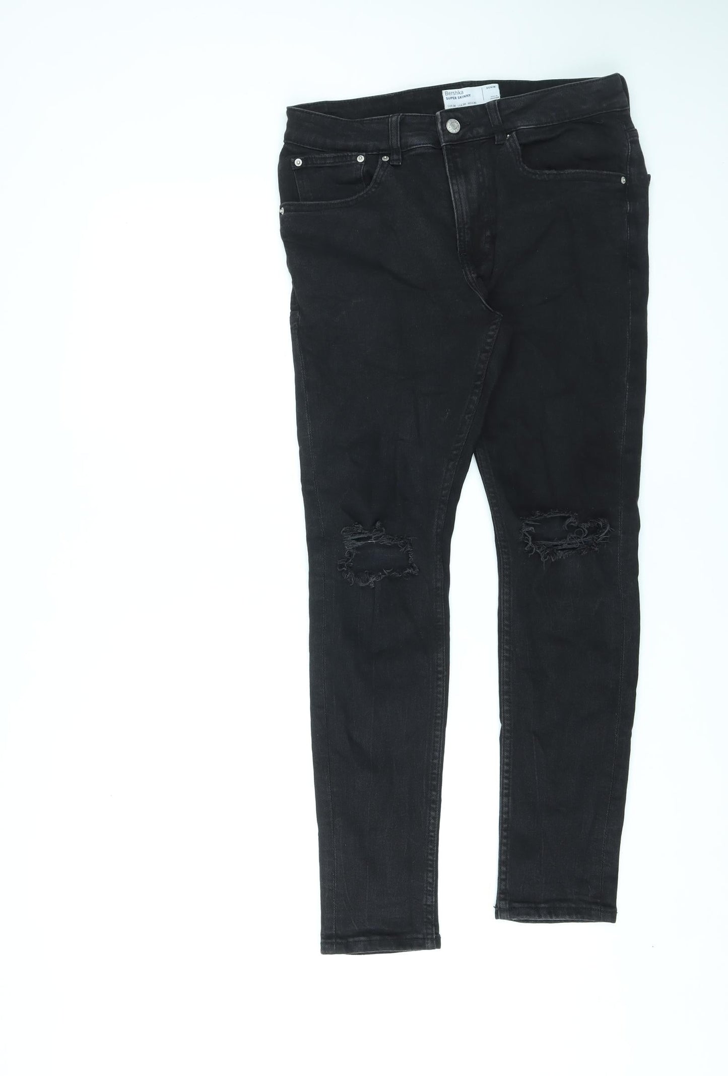 Bershka Womens Black Cotton Skinny Jeans Size 10 L27 in Regular Zip