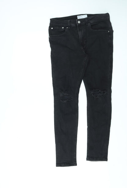 Bershka Womens Black Cotton Skinny Jeans Size 10 L27 in Regular Zip