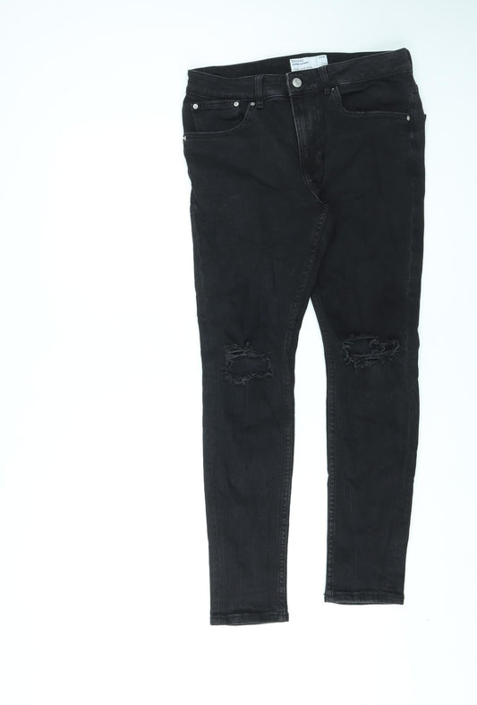 Bershka Womens Black Cotton Skinny Jeans Size 10 L27 in Regular Zip