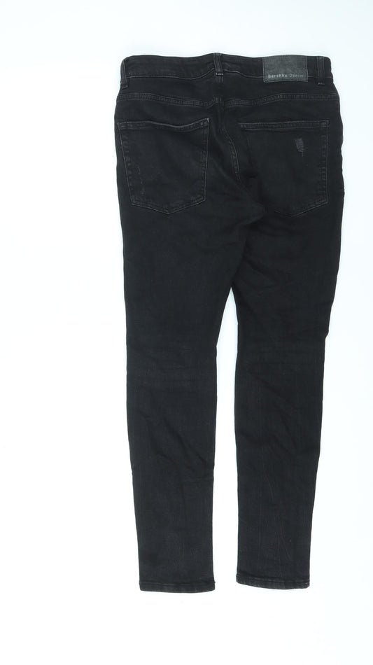 Bershka Womens Black Cotton Skinny Jeans Size 10 L27 in Regular Zip