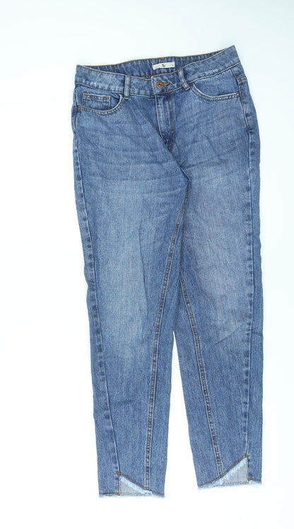 TU Womens Blue Cotton Straight Jeans Size 8 L27 in Regular Zip - Raw Hems