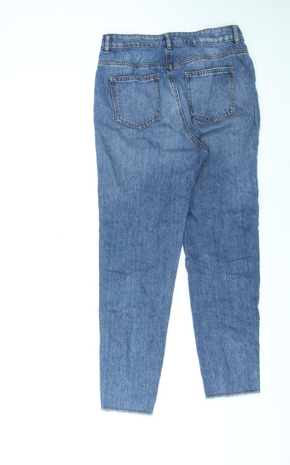 TU Womens Blue Cotton Straight Jeans Size 8 L27 in Regular Zip - Raw Hems