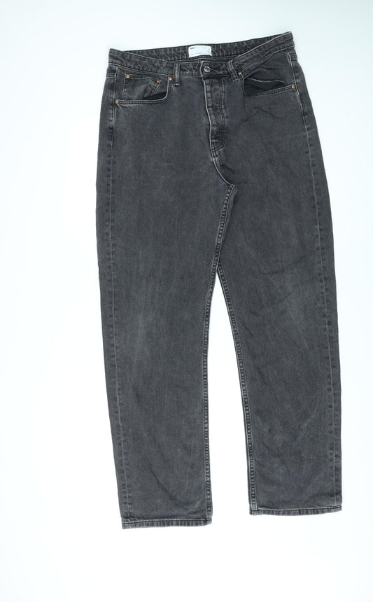 ASOS Womens Black Cotton Straight Jeans Size 34 in L31 in Regular Zip