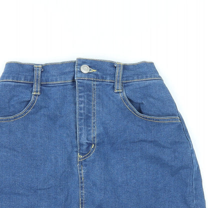 Wego Standard Womens Blue Cotton A-Line Skirt Size XS Zip - Elasticated Waist
