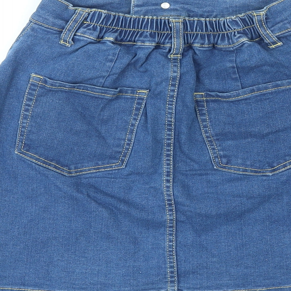 Wego Standard Womens Blue Cotton A-Line Skirt Size XS Zip - Elasticated Waist