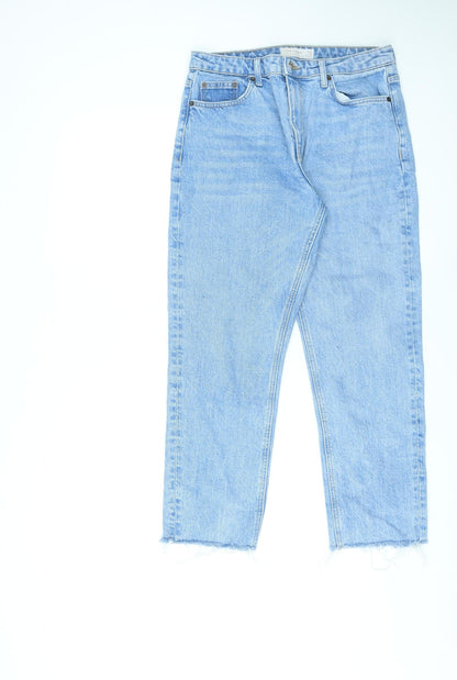 Topshop Womens Blue Cotton Straight Jeans Size 30 L25 in Regular Zip - Raw Hems