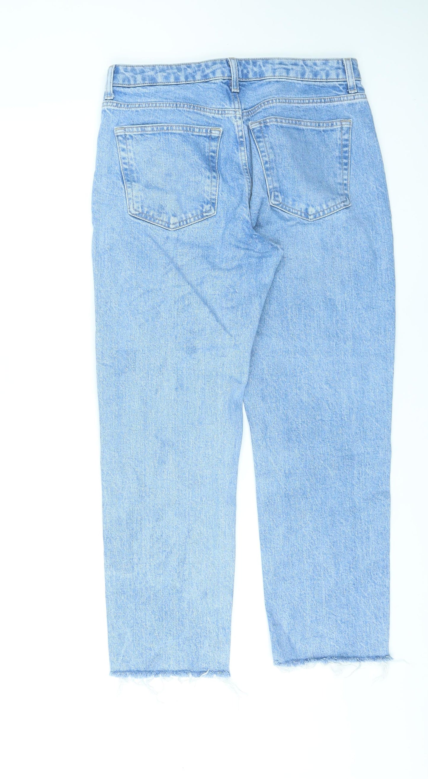 Topshop Womens Blue Cotton Straight Jeans Size 30 L25 in Regular Zip - Raw Hems