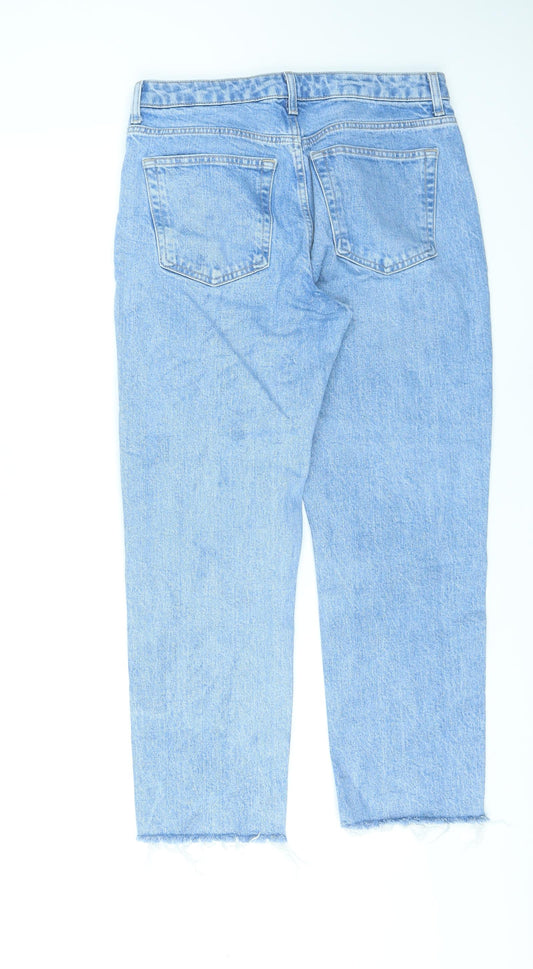 Topshop Womens Blue Cotton Straight Jeans Size 30 L25 in Regular Zip - Raw Hems