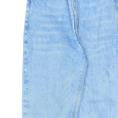 Topshop Womens Blue Cotton Straight Jeans Size 30 L25 in Regular Zip - Raw Hems