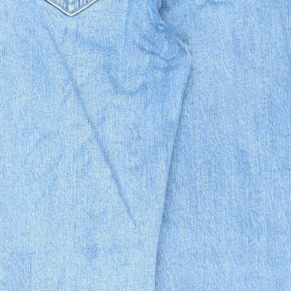 Topshop Womens Blue Cotton Straight Jeans Size 30 L25 in Regular Zip - Raw Hems