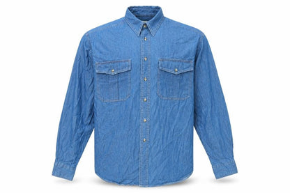 Sanco Mens Blue Cotton Button-Up Size M Collared Button