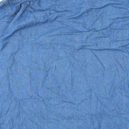 Sanco Mens Blue Cotton Button-Up Size M Collared Button