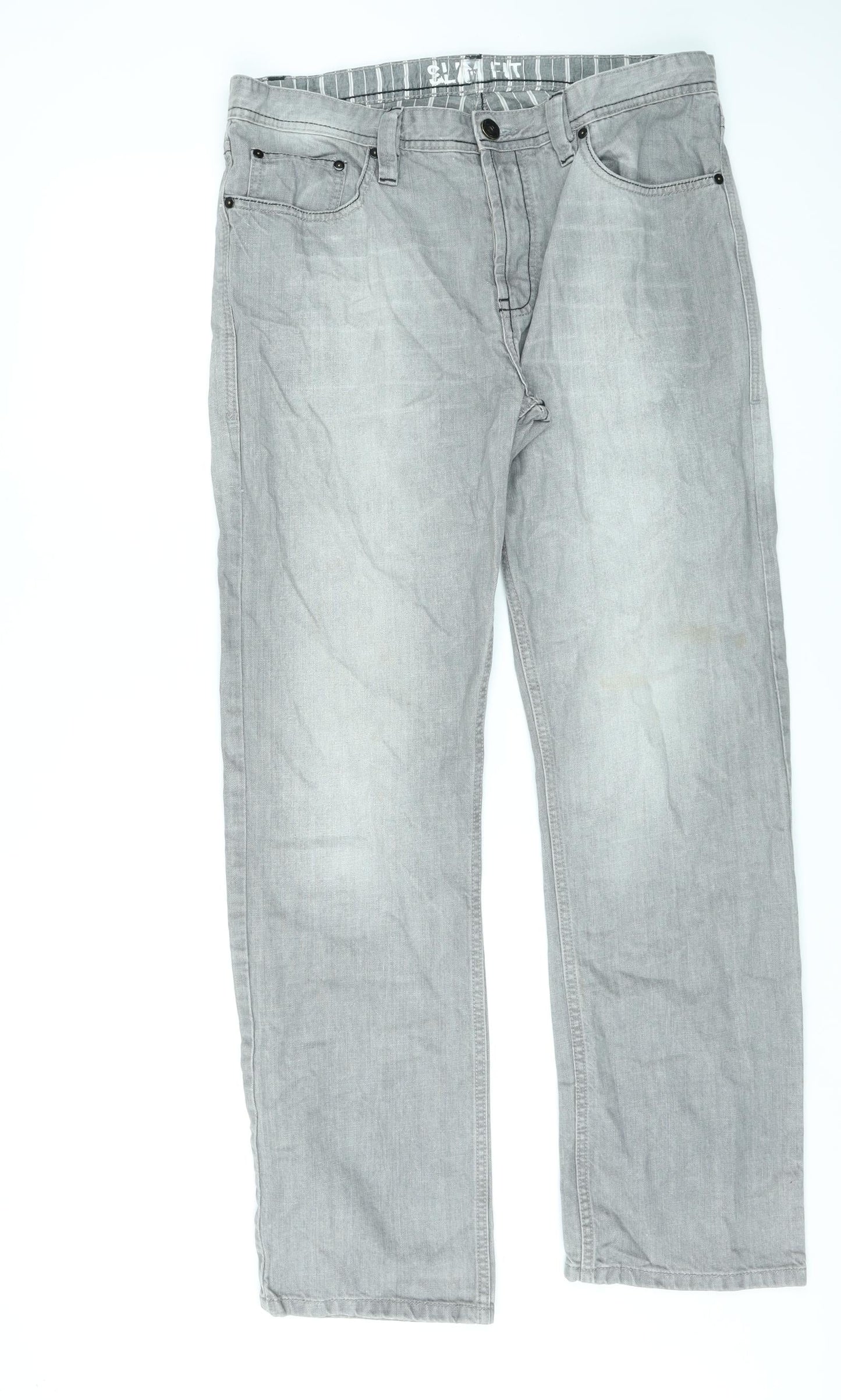 George Mens Grey Cotton Straight Jeans Size 36 in L31 in Slim Zip