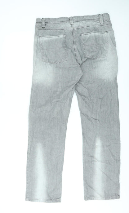 George Mens Grey Cotton Straight Jeans Size 36 in L31 in Slim Zip
