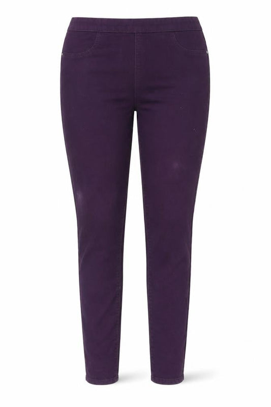 Front view of Denim women’s purple cotton skinny jeans, size UK 14, 26-inch leg regular