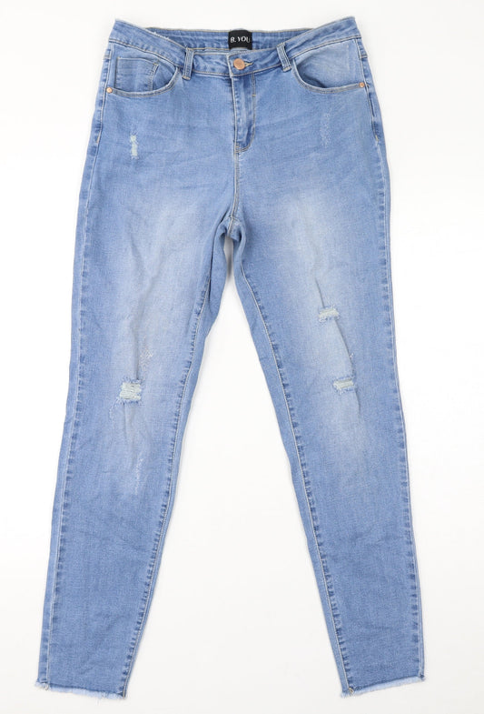 B.You Womens Blue Cotton Tapered Jeans Size 12 L29 in Regular Zip