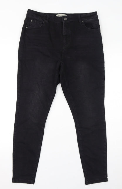 Denim & Co. Womens Black Cotton Tapered Jeans Size 16 L27 in Regular Zip