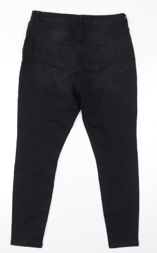 Denim & Co. Womens Black Cotton Tapered Jeans Size 16 L27 in Regular Zip