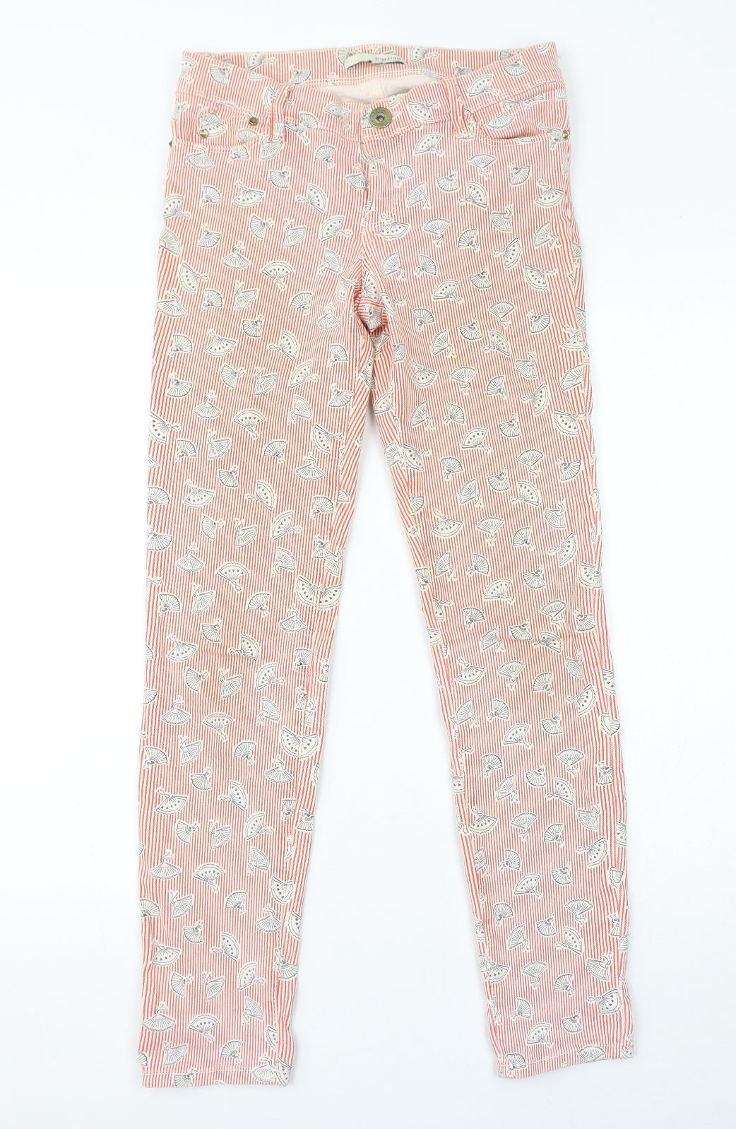 River Island Womens Red Striped Cotton Tapered Jeans Size 8 L30 in Regular Zip - Fans