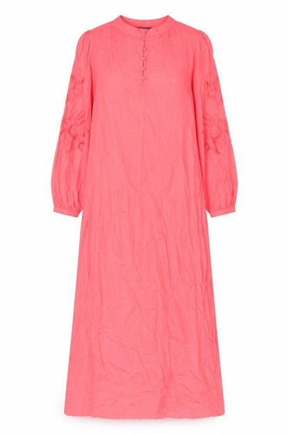 Marks and Spencer Womens Pink Cotton A-Line Size 6 Crew Neck Button - Embroided