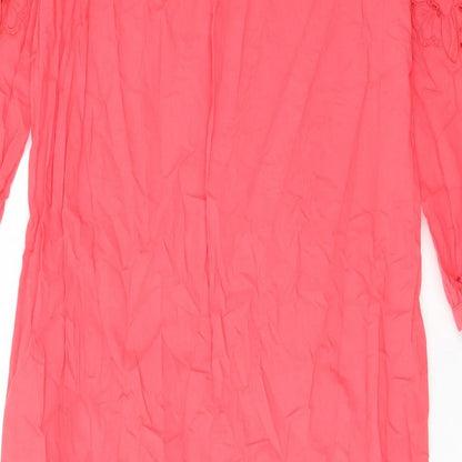 Marks and Spencer Womens Pink Cotton A-Line Size 6 Crew Neck Button - Embroided