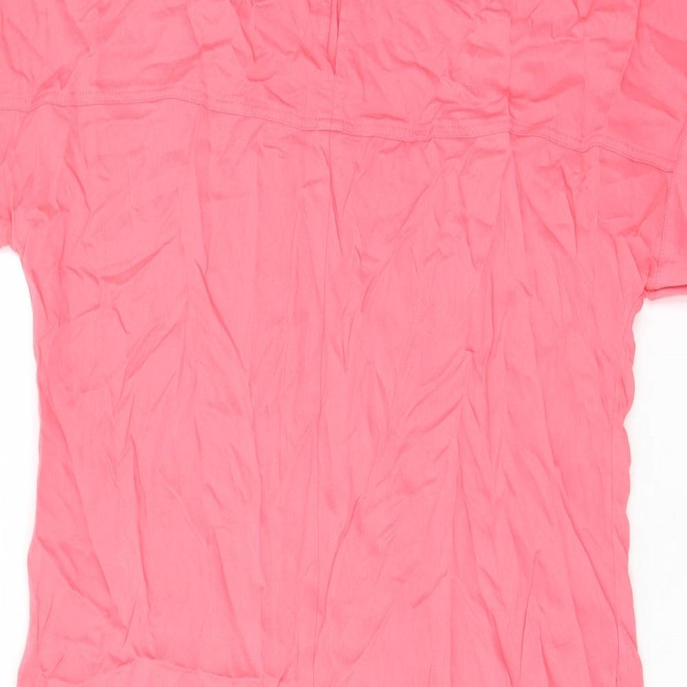 Marks and Spencer Womens Pink Viscose A-Line Size 10 Crew Neck Button