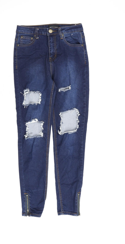 PRETTYLITTLETHING Womens Blue Cotton Skinny Jeans Size 6 L28 in Regular Zip