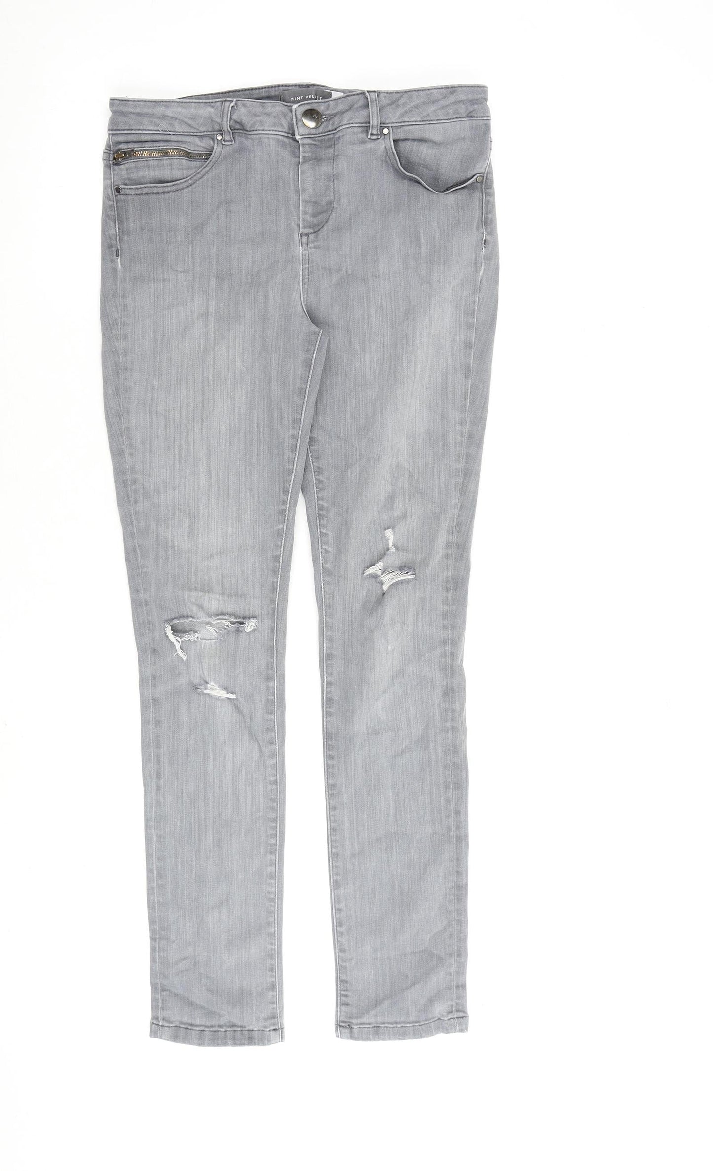 Mint Velvet Womens Grey Cotton Straight Jeans Size 10 L28 in Regular Zip