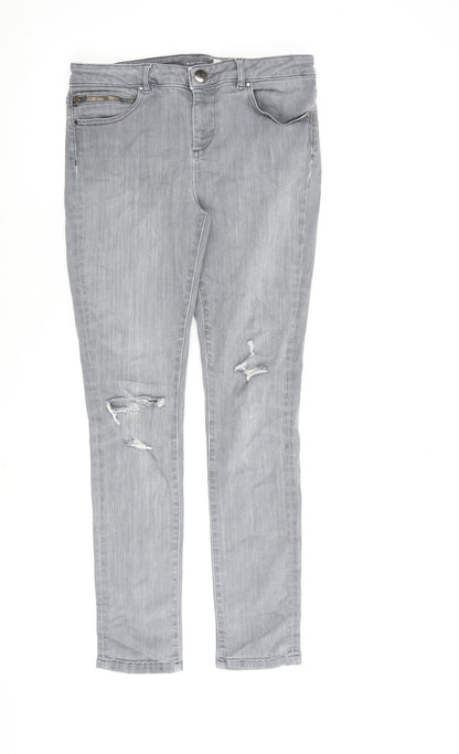 Mint Velvet Womens Grey Cotton Straight Jeans Size 10 L28 in Regular Zip