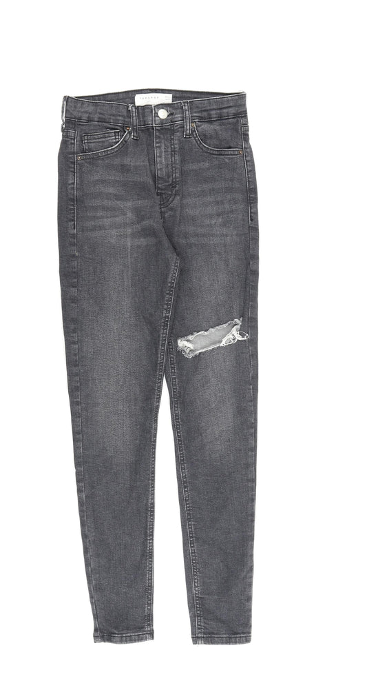 Topshop Womens Grey Cotton Skinny Jeans Size 26 in L32 in Regular Zip