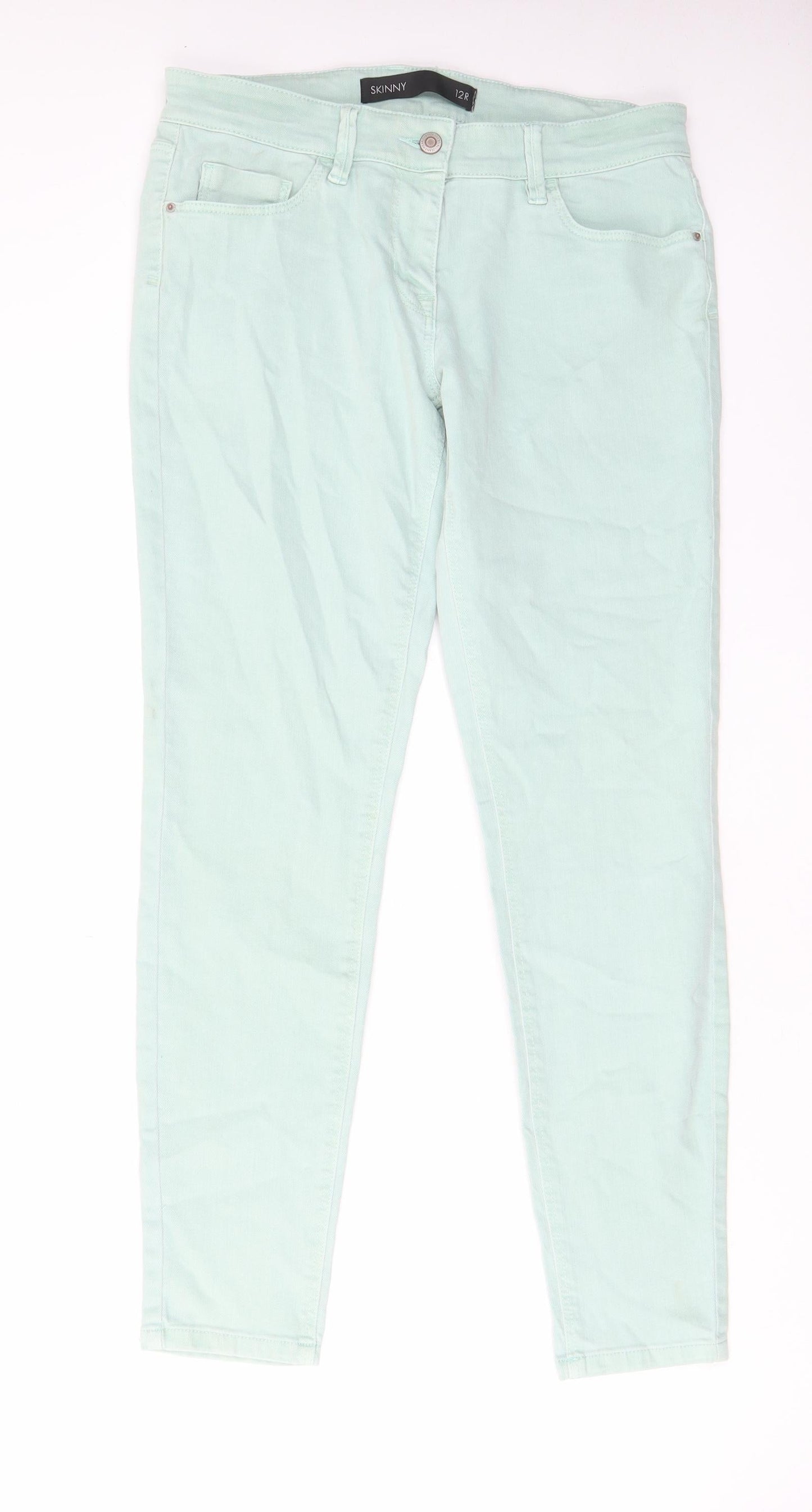 NEXT Womens Green Cotton Skinny Jeans Size 12 L29 in Regular Zip - Pockets, Belt Loops