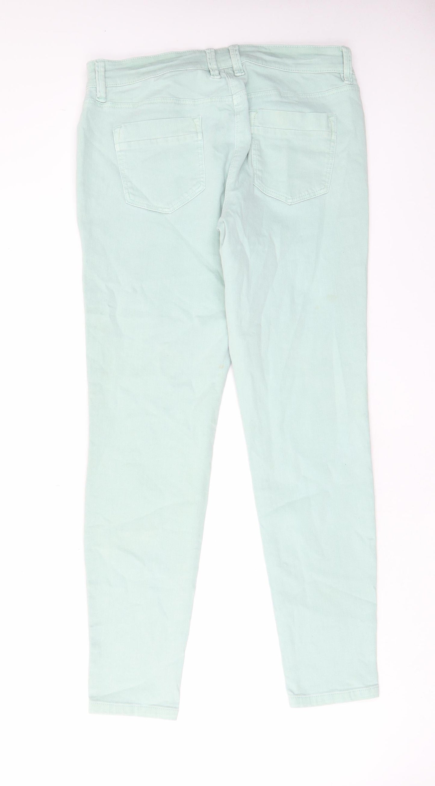 NEXT Womens Green Cotton Skinny Jeans Size 12 L29 in Regular Zip - Pockets, Belt Loops