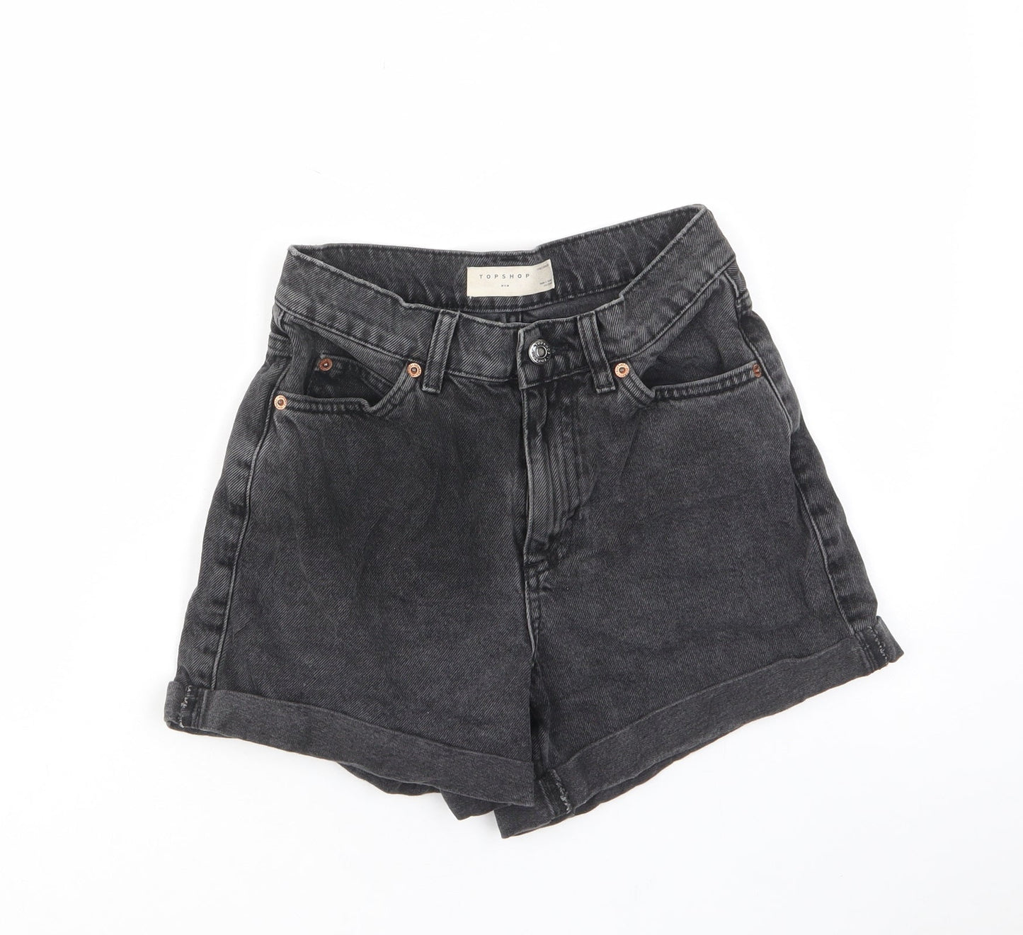 Marks and Spencer Womens Black Cotton Mom Shorts Size 6 L3 in Regular Zip - Pockets, Belt Loops