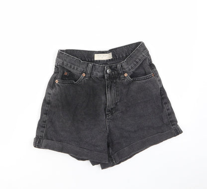 Marks and Spencer Womens Black Cotton Mom Shorts Size 6 L3 in Regular Zip - Pockets, Belt Loops