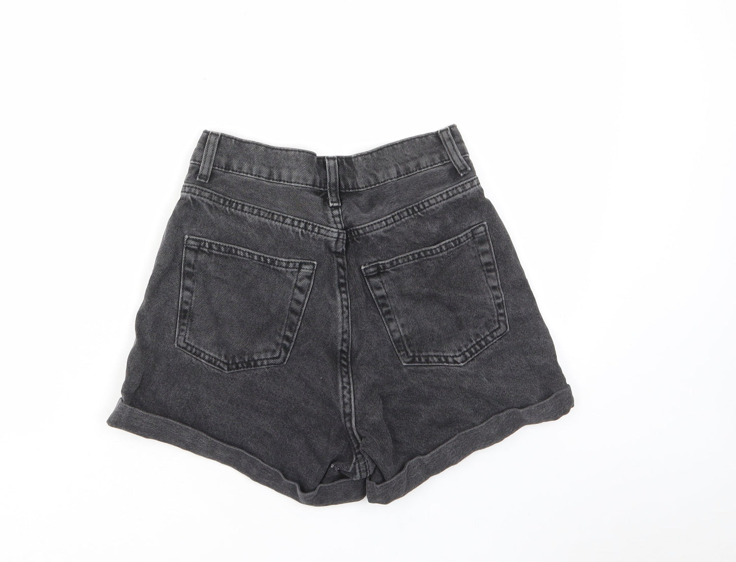 Marks and Spencer Womens Black Cotton Mom Shorts Size 6 L3 in Regular Zip - Pockets, Belt Loops