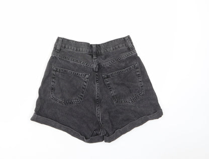 Marks and Spencer Womens Black Cotton Mom Shorts Size 6 L3 in Regular Zip - Pockets, Belt Loops