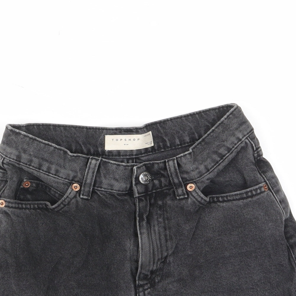 Marks and Spencer Womens Black Cotton Mom Shorts Size 6 L3 in Regular Zip - Pockets, Belt Loops